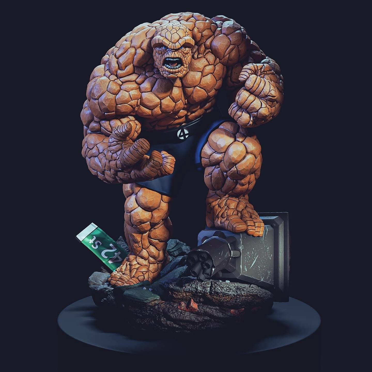 Escultura física de personaje rocoso
